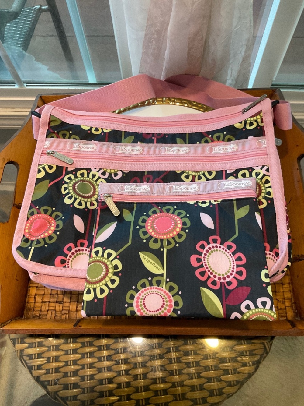 LeSportsac POPPY Large Shoulder Bag & Matching Small Pouch/Bag NWT